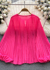 Plus Size Rose O Neck Wrinkled Patchwork Chiffon Bluse Tops Sommer